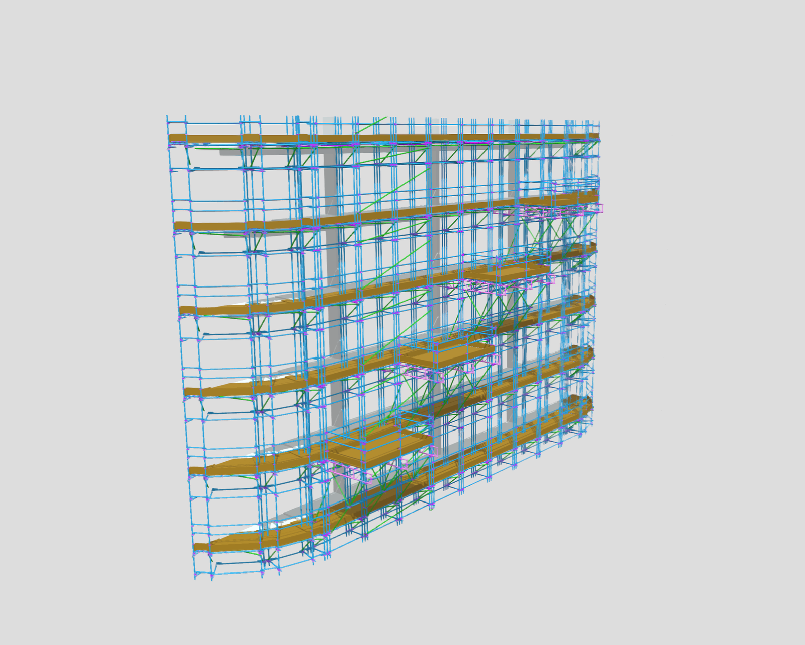 3D scaffolding model showing loading bays and scaffold design